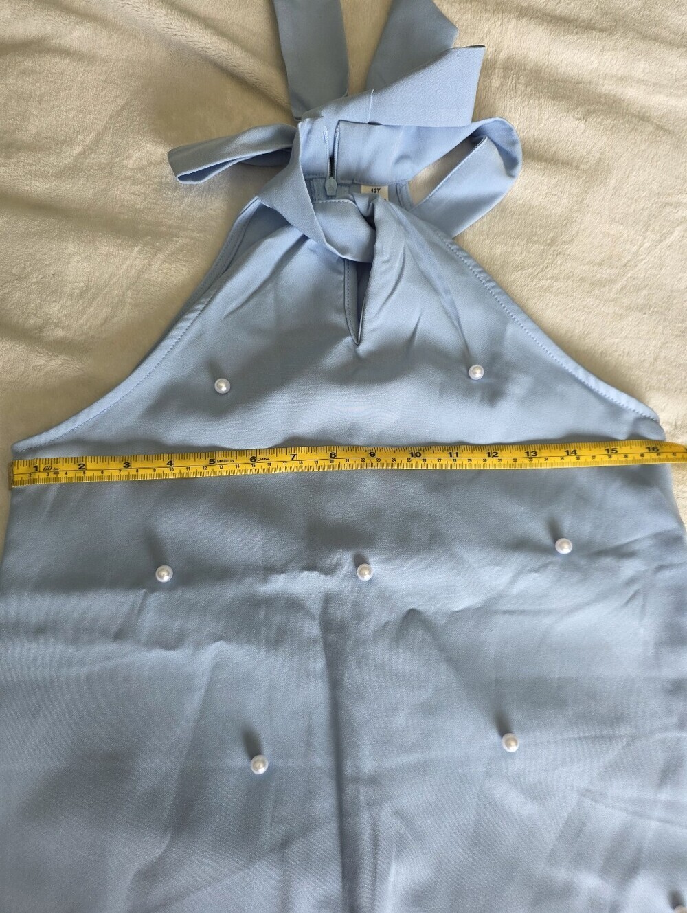 Pearl-Embellished Light Blue Halter Dress for Girls - Picture 7 of 7